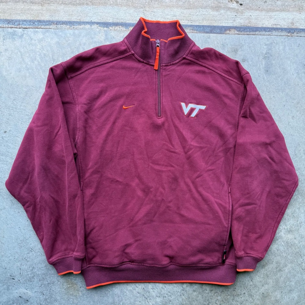 Nike Team Virginia Tech Hokies Quarter Zip Vintage Maroon Orange Mens Medium